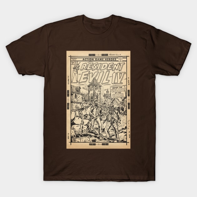 Resident Evil 4 fan art comic cover line art T-Shirt by MarkScicluna